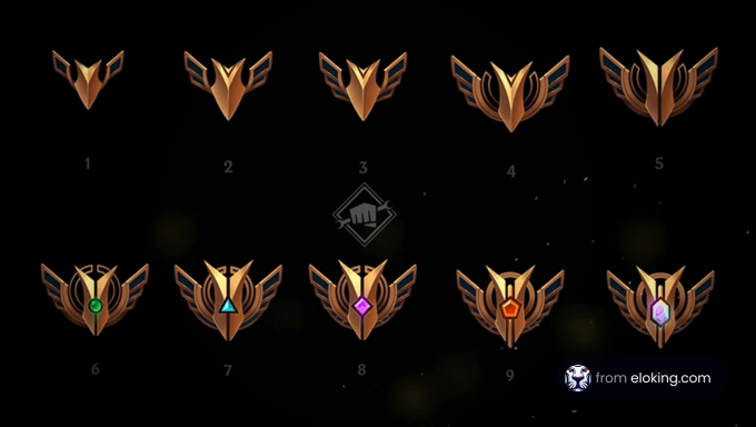 Collection of metallic rank badges in different designs for gaming