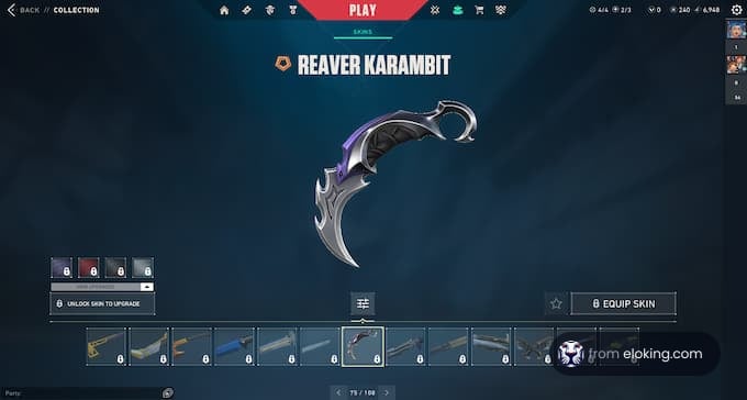 Reaver Karambit knife skin displayed on a gaming interface