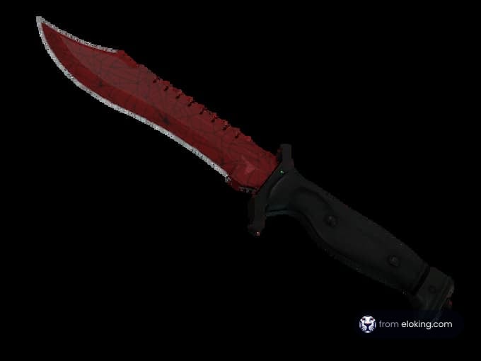Red and black tactical knife on a dark background