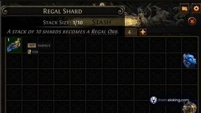 Regal Shard item with stack size details in stash