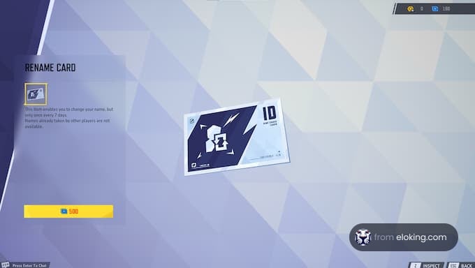 Rename card allowing players to change their name in the game.