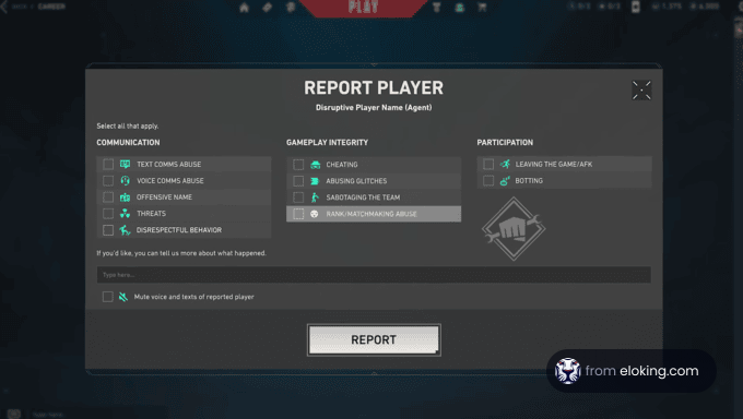 Report player for disruptive behavior in a game