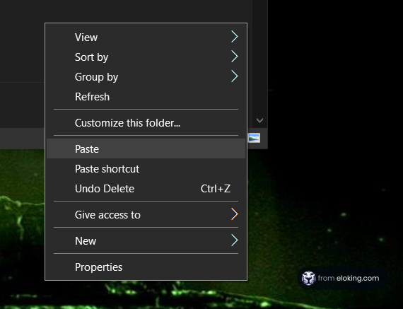 Context menu options displayed on a desktop interface