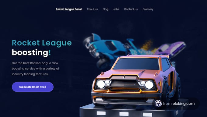 An advertisement for Rocket League boosting services featuring a graphic of a stylized car