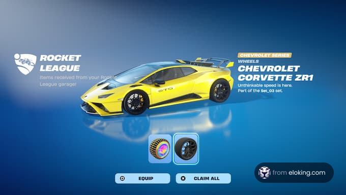 A Chevrolet Corvette ZR1 car in Rocket League, showcasing unthinkable speed.