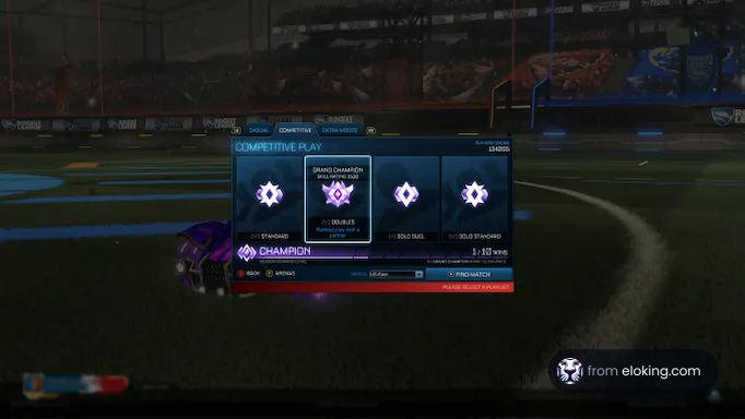 Screenshot showing competitive play rankings in Rocket League, featuring the Champion tier