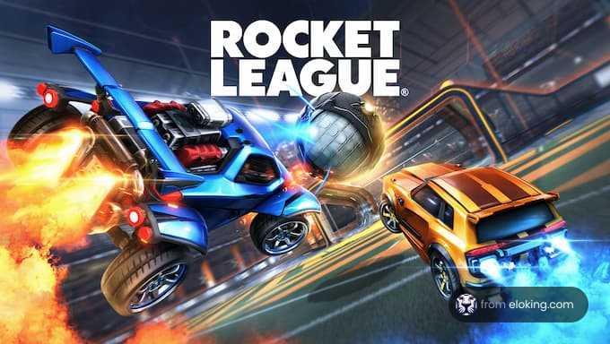 Exciting game action in Rocket League with cars and a soccer ball