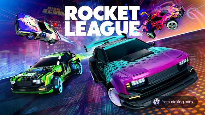 Exciting cars from Rocket League racing on a colorful track