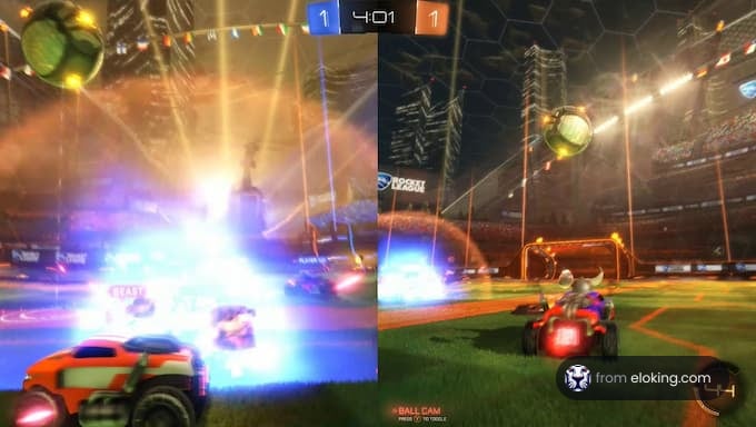 Exciting moments in a Rocket League gameplay match.
