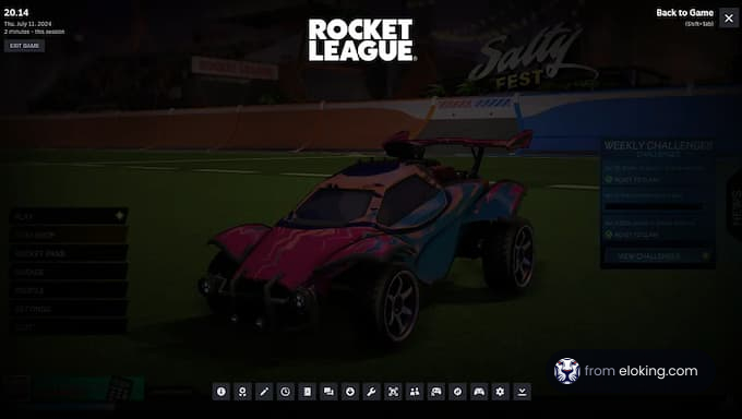 A colorful car in Rocket League during the Salty Fest event.