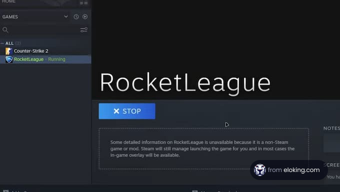 Rocket League running in Steam with overlay information
