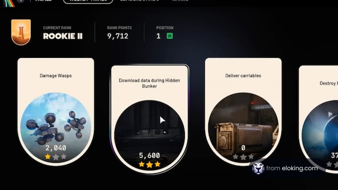 Game dashboard showing current rank and tasks