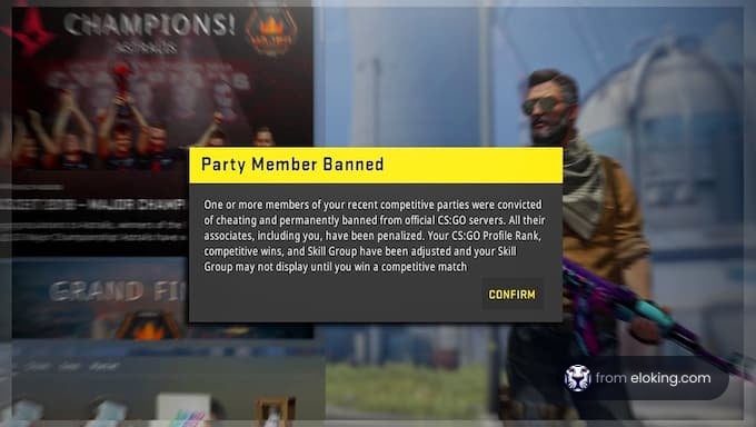 This is the message you can get if one of your previous party members get banned in CS2