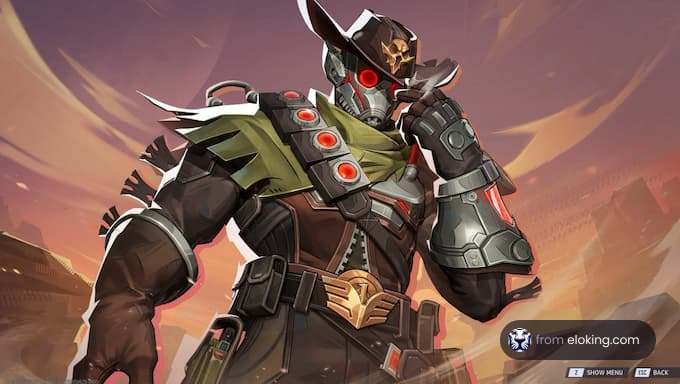 A sci-fi character in a cool western style with robotic features.