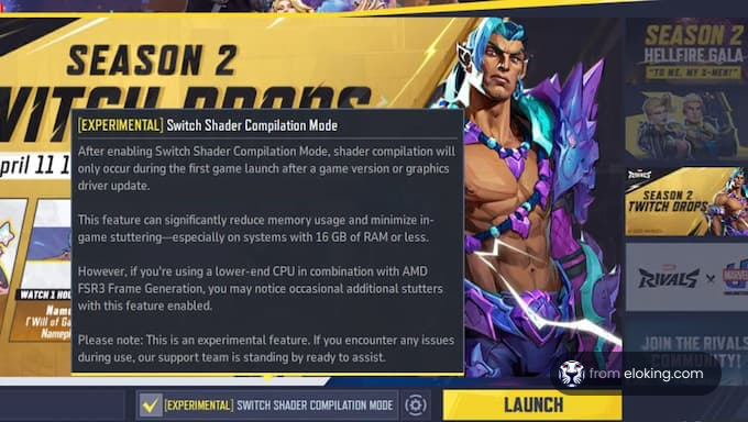 Season 2 Switch Drops with Experimental Shader Compilation Mode