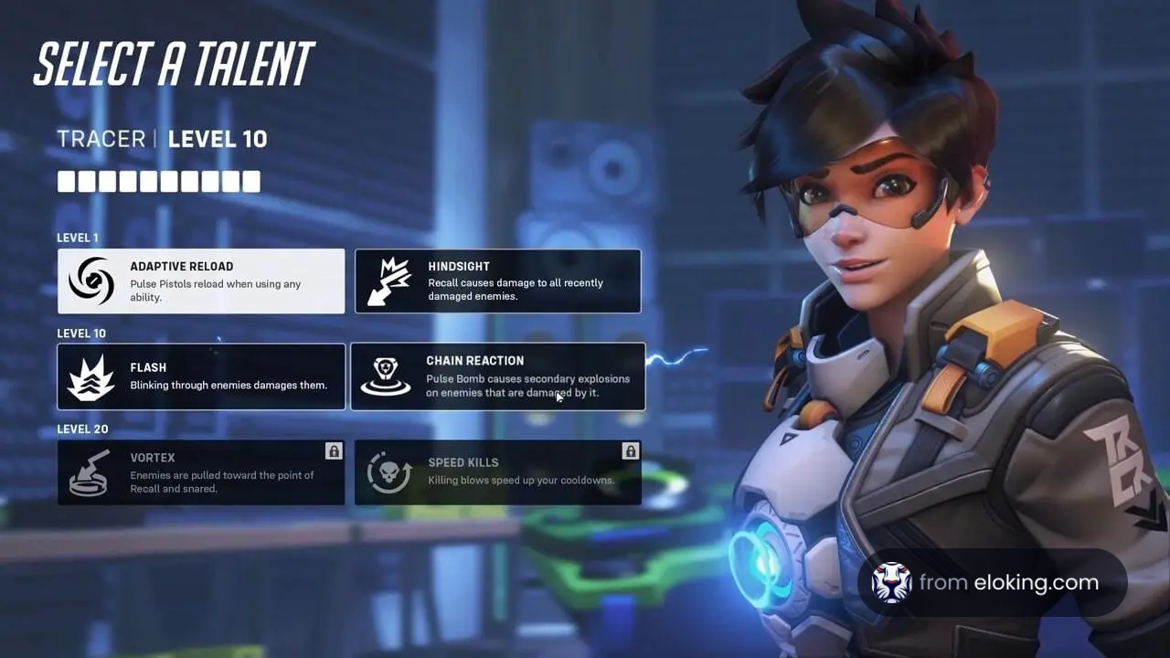 Screenshot of the 'Select a Talent' screen for the character Tracer at level 10 in a video game