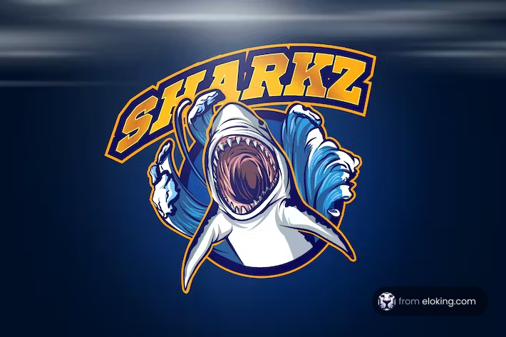 Animated logo of a shark with the text 'Sharkz' in a dynamic sport style