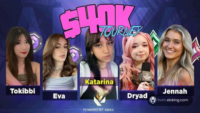 Promotional graphic for SHOK tournament featuring female gamers