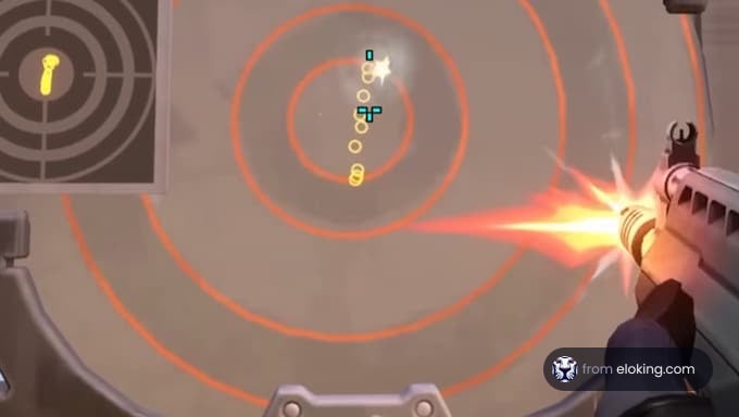 A shooting target practice with bullets hitting the targets and a gun firing.