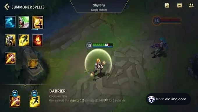 Shyvana using barrier spell in a League of Legends game