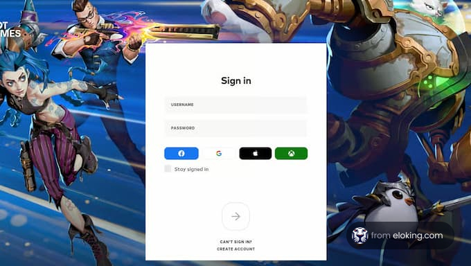 Sign in screen for online games with animated characters.
