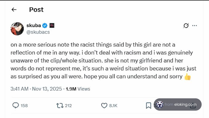 Social media post addressing racism and personal reflection.