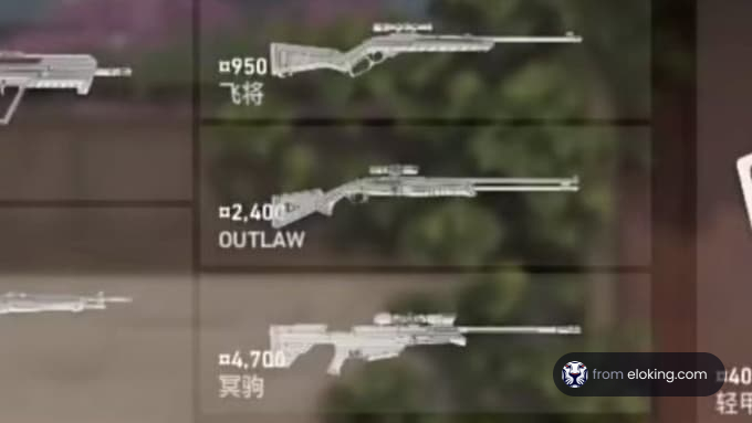 Comparison of various sniper rifles in a video game