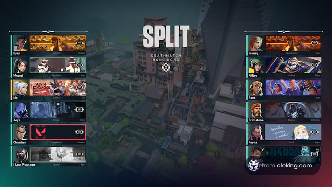 Screenshot of a character selection screen for Split Deathmatch in a video game
