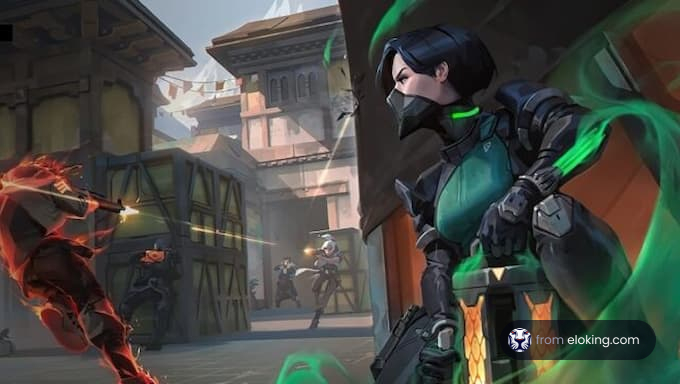 A stealthy gamer in action with a futuristic backdrop.