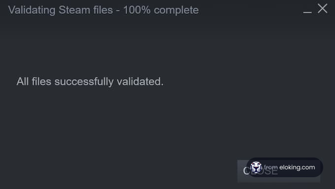 Screenshot showing Steam files 100% validated