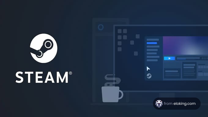 Logo of Steam on a dark background with graphic interface elements