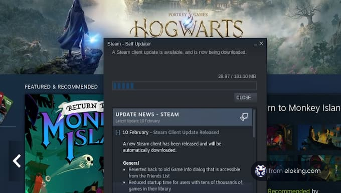 Steam platform updating with video game promotions displayed
