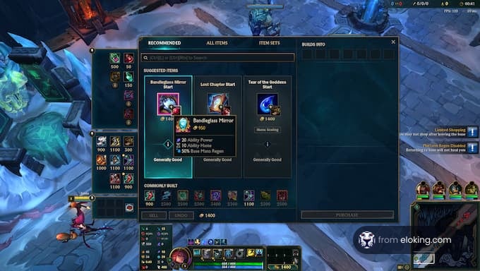 Screenshot of a strategy game interface showing item selection