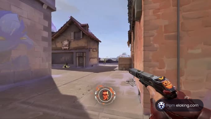 A hero aiming a gun in a strategic shooter game environment.