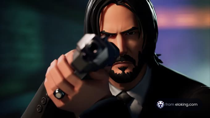 A stylish action hero pointing a gun.