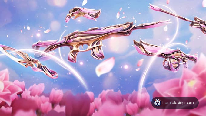 A stylish gun design with a pink flower background