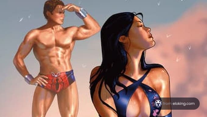 Stylized artwork of a couple in a summer scene