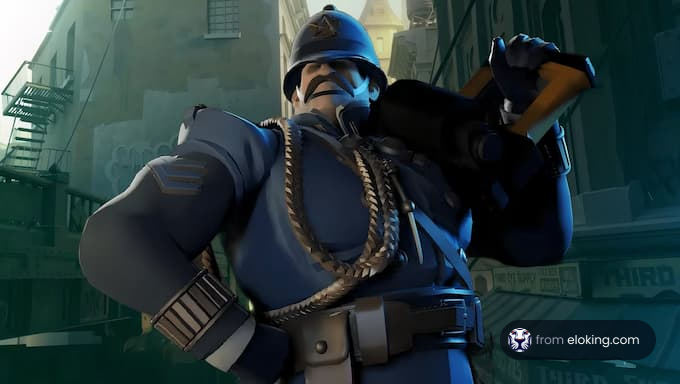 A stylized soldier character in a digital art setting.