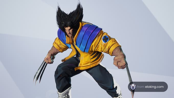 Superhero character in an action pose with claws