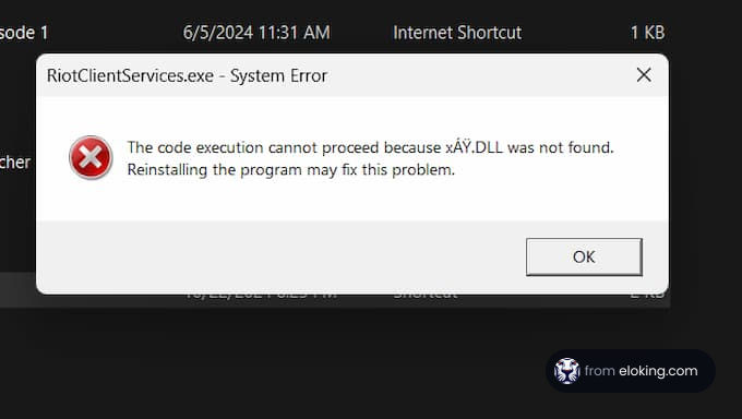 System error message indicating that xAY.DLL was not found.
