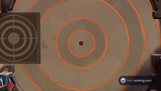A target practice image with concentric circles and a red center.