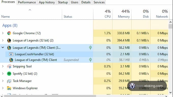 Gestionnaire des tâches affichant diverses applications incluant de multiples instances d'une application de jeu