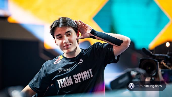 An esports player from Team Spirit showing fun expressions.