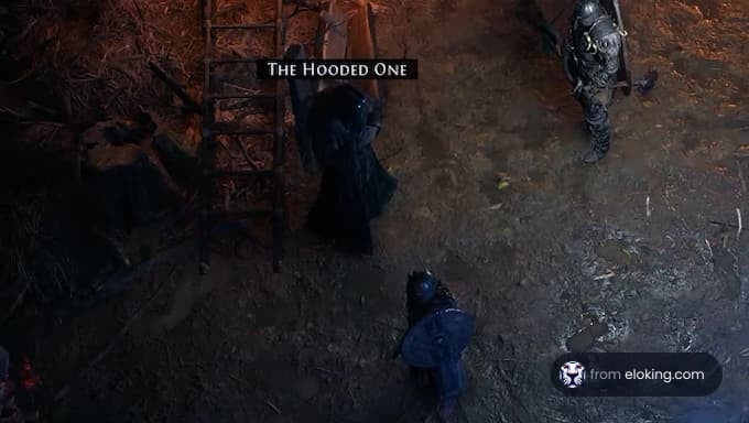 A mysterious character known as The Hooded One in an action scene.