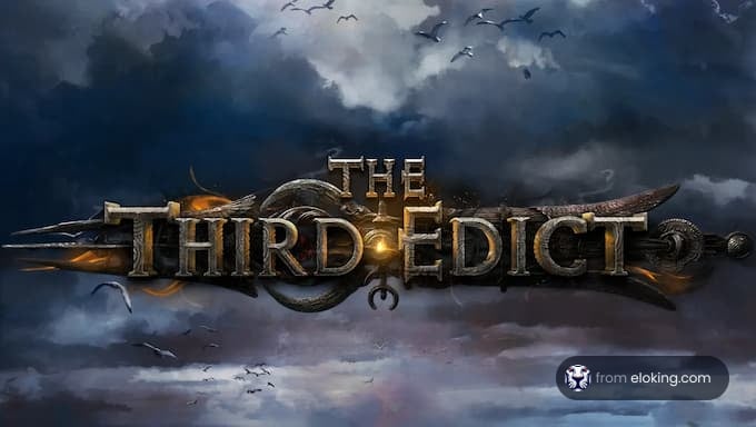 The Third Edict game poster with dark clouds and mystical elements