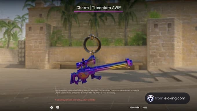 Colorful titanium AWP sniper rifle with a hanging charm in a video game