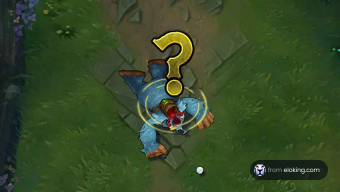 Top-down view of a character under a golden question mark in a game