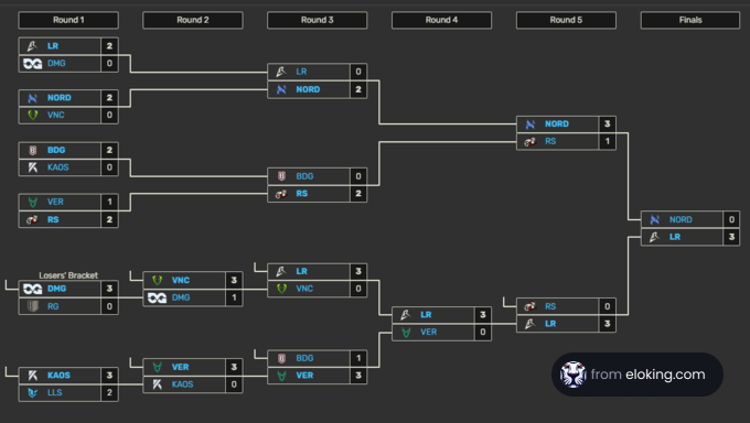 Tournament bracket showing rounds results and finals