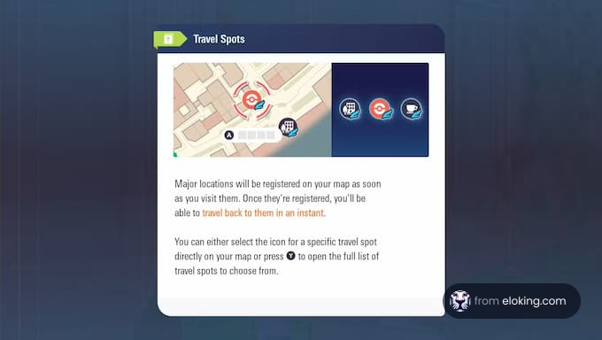 Karte mit Reiseorten und Navigationsoptionen