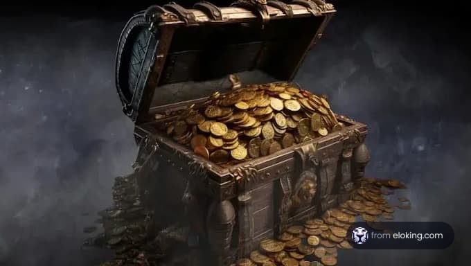 A treasure chest overflowing with gold coins